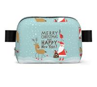 LPLSNWS Sac banane Merry Christmas and Happy New Year en polyester, fermeture éclair, sangle réglable jusqu'à 120 cm, 19 x 5,5 x 13 cm, lavage à la main uniquement