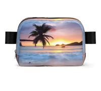 LPLSNWS Sunrise Tropical Palm Tree Island Sac banane, polyester, fermeture éclair, sangle réglable jusqu'à 110 cm, 19 x 5,5 x 13 cm, lavage à la main uniquement