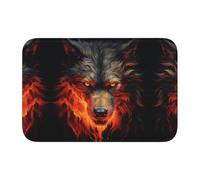 LPLSNWS Tapis de salle de bain antidérapant 40 x 60 cm Motif loup rouge et feu Pour entrée, buanderie, WC.