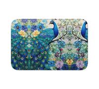 LPLSNWS Tapis de salle de bain bleu paon imprimé à l'huile, bord bordé, antidérapant, 40 x 60 cm, convient pour l'entrée, la buanderie, les toilettes.