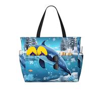 LPLSNWS Winter The Dolphin Sac de voyage en toile à motif de dauphin Sac de rangement durable pour les vacances, le camping, le shopping et les déménagements.