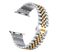 LPMPCZKZGF Cinq Baht Metal Strap compatible avec Apple Watch 44mm 42mm Courroie de rechange de 38mm 38mm 38mm Compatible avec IWatch 7 6 5 4 3 2 Soi Bande Bracelet de montre(Silver gold,42mm-44mm-45mm