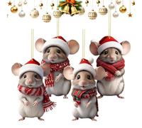 Lpoppcx Décorations Souris De Noël | 2D Acrylique Noël 4 Pièces Fournitures de Fête | Ornements Pendentifs Souris Animaux - pour Mur Porte Salon Chambre Fête Fêtes Intérieur Extérieur Patio Véranda