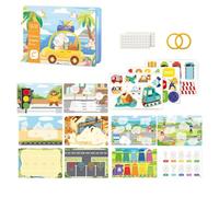 Lpoppcx Livre d'Activités en Carton,Jouets Éducatifs pour la Motricité Fine | Livre d'Activités Éducatif et Calme - pour Voiture Avion Restaurant Poussette Chaise Haute Maison École Maternelle