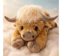 Lpoppcx Peluche Vache Highland Couchée Lestée, Peluche Lestée Vache Highland Oreiller Kawaiis en Forme De Vaches Highlands, Coussin Anxiolytique Et Compagnon Apaisant pour Enfant,45x18x15cm