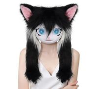 Lpoppcx Têtes d'Animaux en Fourrure | Masque De Chat Animal Avec Grands Yeux Et Poils Longs,Accessoire De Costume Réaliste Props Cosplay Pour Performance Théâtrale Fête D Halloween Bal Masqué Et
