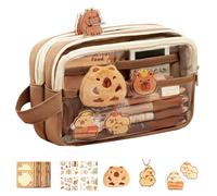 Lpoppcx Trousse Capybara - Trousse À Stylos avec Autocollants Et Broches | Organisateur Fournitures Scolaires Mignons Grande Capacité - Fournitures Scolaires pour Ados Élèves Garçons Filles