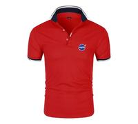LPPALsjd Polos Aux Couleurs Contrastées pour Hommes pour La NASA T-Shirts À Col Confortables Boutons Imprimés T-Shirts De Rugby À Manches Mi-Longues T-Shirt-Red||XL