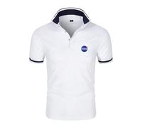 LPPALsjd Polos Aux Couleurs Contrastées pour Hommes pour La NASA T-Shirts À Col Confortables Boutons Imprimés T-Shirts De Rugby À Manches Mi-Longues T-Shirt-White||S