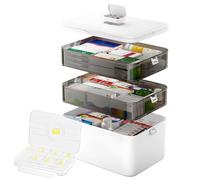 LPQKCcY Boite Pharmacie, 28 x 16 x 24 cm Rangement Medicament 3 Couches, Portable Boite Pharmacie Rangement en Plastique avec Poignées, Rangement de la boîte à médicaments à la Maison Voyage