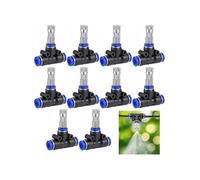 Lpraer Lot de 10 buses de pulvérisation en laiton avec raccord en T de 6 mm - Buse de pulvérisation pour jardin, refroidissement extérieur, système de brumisation, ouverture de 0,3 mm