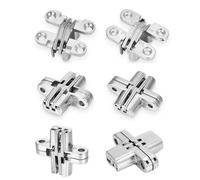 Lpraer Lot de 6 charnières de porte invisibles à 180 degrés pour portes d'armoires de cuisine dissimulées en acier inoxydable, 1,2 cm de large, 4,3 cm de hauteur (charnière transversale de 4,3 cm)