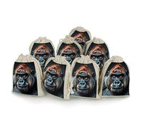 LPSADGF A Gorilla Lot de 8 sacs cadeaux réutilisables en coton et lin avec cordon de serrage pour Noël, mariages, fêtes, dragées 12,4 x 17 cm