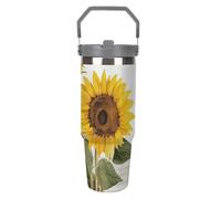 LPSADGF Alluring Sunflowers - Gobelet d'été de 887 ml avec paille, tasse de voyage isotherme en acier inoxydable avec poignée, tasse à café sous vide à double paroi, couvercle anti-fuite, garde les