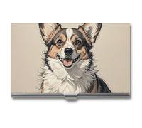 LPSADGF Bear Eats Porte-cartes de visite fin en alliage d'aluminium et métal pour cartes de crédit, portefeuille professionnel à rabat pour homme et femme (style boucle), Croquis Corgi dessiné à la