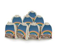 LPSADGF Beautiful World Lot de 8 sacs cadeaux réutilisables en coton et lin avec cordon de serrage pour Noël, mariages, fêtes, dragées 12,4 x 17 cm
