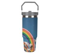 LPSADGF Beautiful World Rainbow - Gobelet de 887 ml avec paille, tasse de voyage isotherme en acier inoxydable avec poignée, tasse à café sous vide à double paroi, couvercle anti-fuite, garde les