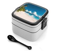 LPSADGF Boîte à déjeuner pour femme avec couvercle anti-fuite et boîte à goûter Motif plage tropicale Blanc