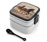 LPSADGF Boîte à déjeuner pour femme - Chevaux qui courent dans le sable - Boîte à bento avec couvercle anti-fuite et boîte à goûter