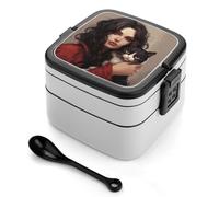 LPSADGF Boîte à déjeuner pour femme tenant un chat avec couvercle anti-fuite et boîte à goûter