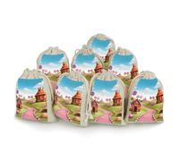 LPSADGF Candy Land Lot de 8 petits sacs cadeaux réutilisables en coton et lin avec cordon de serrage pour Noël, mariages, fêtes, dragées 12,4 x 17 cm
