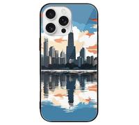 LPSADGF Chicago Skyline Coque pour iPhone 16, coque de protection arrière en verre trempé, coque de protection antichoc en TPU souple, noir