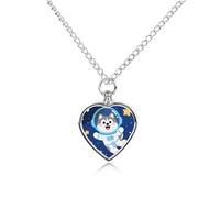 LPSADGF Collier funéraire mignon avec pendentif en forme d'astronautes Husky sur l'espace pour cendres d'animaux de compagnie, collier pour chien et chat avec longue chaîne, collier urne funéraire