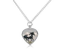 LPSADGF Collier funéraire noir et blanc avec pendentif en forme de cheval en cours d'exécution - Collier urne funéraire pour chien et chat avec longue chaîne - Collier urne funéraire pour les amoureux