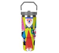 LPSADGF Colorful Gnomes Gobelet de 887 ml avec paille, tasse de voyage isotherme en acier inoxydable avec poignée, tasse à café sous vide à double paroi, couvercle anti-fuite, garde les boissons