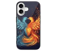 LPSADGF Coque de protection arrière en verre trempé pour iPhone 16, phénix feu et eau, coque de protection antichoc en TPU souple, noir
