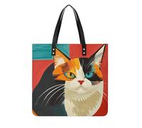 LPSADGF Cowboy Sac fourre-tout en cuir avec boucle magnétique pour femme Motif chapeau de cowboy Noir, Chat d'art moderne, 39x39cm
