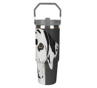 LPSADGF Dalmatian - Gobelet de 887 ml avec paille, tasse de voyage isotherme en acier inoxydable avec poignée, tasse à café sous vide à double paroi, couvercle anti-fuite, garde les boissons chaudes