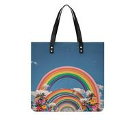 LPSADGF Deux canards colverts fourre-tout pour femme Sac à main en cuir Trousse de maquillage avec boucle magnétique Design décontracté, Arc-en-ciel Beautiful World, 39x39cm