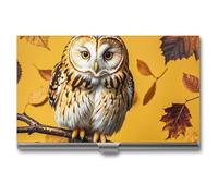 LPSADGF Étui fin pour cartes de visite en alliage d'aluminium et en alliage d'aluminium avec motif de chat noir mignon qui regarde, pour homme et femme (style boucle), hibou