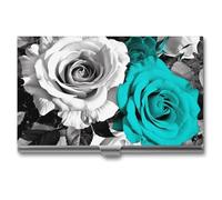 LPSADGF Étui fin pour cartes de visite en alliage d'aluminium et en forme de patte de chien - Étui à rabat professionnel pour cartes de visite pour homme et femme (style boucle), Noir Blanc Bleu