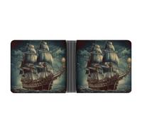 LPSADGF Fantasy Wolf Portefeuille en cuir avec pince à billets pour homme avec 6 emplacements pour cartes, 2 poches cachées, Bateau de pirate nautique vintage, One size, Moderne