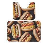 LPSADGF Fun Food Hot Dogs - Lot de 2 tapis de bain doux en forme de U - Tapis de toilette en forme de U - Tapis de bain à séchage rapide pour salle de bain, baignoire, lavable et super absorbant