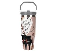 LPSADGF Gobelet de 887 ml avec paille, isotherme en acier inoxydable avec poignée, tasse à café sous vide à double paroi, couvercle anti-fuite, garde les boissons chaudes/froides pendant des heures
