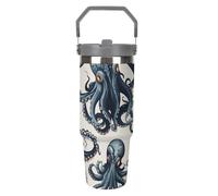 LPSADGF Gobelet de 887 ml avec paille - Tasse de voyage isotherme en acier inoxydable avec poignée - Tasse à café à double paroi sous vide - Couvercle anti-fuite, garde les boissons chaudes/froides