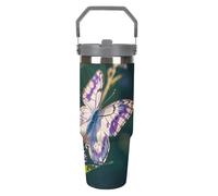 LPSADGF Gobelet de 887 ml avec paille, tasse de voyage isotherme en acier inoxydable avec poignée, tasse à café sous vide à double paroi, couvercle anti-fuite, garde les boissons chaudes/froides