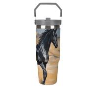 LPSADGF Gobelet de 887 ml avec paille, tasse de voyage isotherme en acier inoxydable avec poignée, tasse à café sous vide à double paroi, couvercle anti-fuite, garde les boissons chaudes/froides