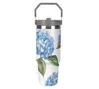 LPSADGF Gobelet de 887 ml avec paille, tasse de voyage isotherme en acier inoxydable avec poignée, tasse à café sous vide à double paroi, couvercle anti-fuite, garde les boissons chaudes/froides
