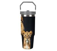 LPSADGF Gobelet de 887 ml avec paille, tasse de voyage isotherme en acier inoxydable avec poignée, tasse à café sous vide à double paroi, couvercle anti-fuite, garde les boissons chaudes/froides