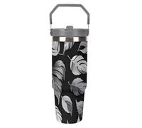 LPSADGF Gobelet de 887 ml avec paille, tasse de voyage isotherme en acier inoxydable avec poignée, tasse à café sous vide à double paroi, couvercle anti-fuite, garde les boissons chaudes/froides