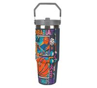 LPSADGF Gobelet de 887 ml avec paille, tasse de voyage isotherme en acier inoxydable avec poignée, tasse à café sous vide à double paroi, couvercle anti-fuite, garde les boissons chaudes/froides