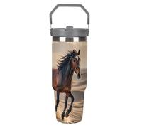 LPSADGF Gobelet de 887 ml avec paille, tasse de voyage isotherme en acier inoxydable avec poignée, tasse à café sous vide à double paroi, couvercle anti-fuite, garde les boissons chaudes/froides