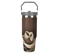 LPSADGF Gobelet de 887 ml avec paille - Tasse de voyage isotherme en acier inoxydable avec poignée - Tasse à café à double paroi sous vide - Couvercle anti-fuite, garde les boissons chaudes/froides