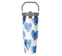 LPSADGF Gobelet de 887 ml dessiné à la main avec paille, tasse de voyage isotherme en acier inoxydable avec poignée, tasse à café sous vide à double paroi, couvercle anti-fuite, garde les boissons