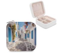 LPSADGF Grèce - Boîte à bijoux portable en cuir avec fermeture éclair pour boucles d'oreilles, colliers, bagues et bracelets, compact essentiel de voyage