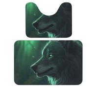 LPSADGF Green Wolf - Lot de 2 tapis de bain doux en forme de U - 40 x 60 cm - Séchage rapide - Pour salle de bain, baignoire, lavable et super absorbant